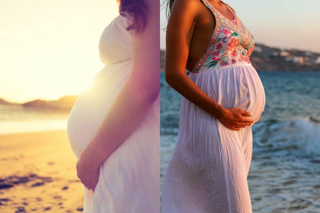 Deux photo de grossesse sur la plage au rendu très différents