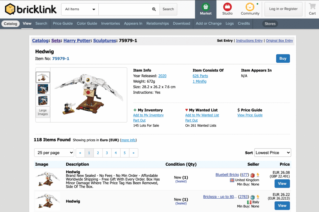 BrickLink est un excellent moyen d'obtenir l'ensemble des LEGO existant au meilleur prix