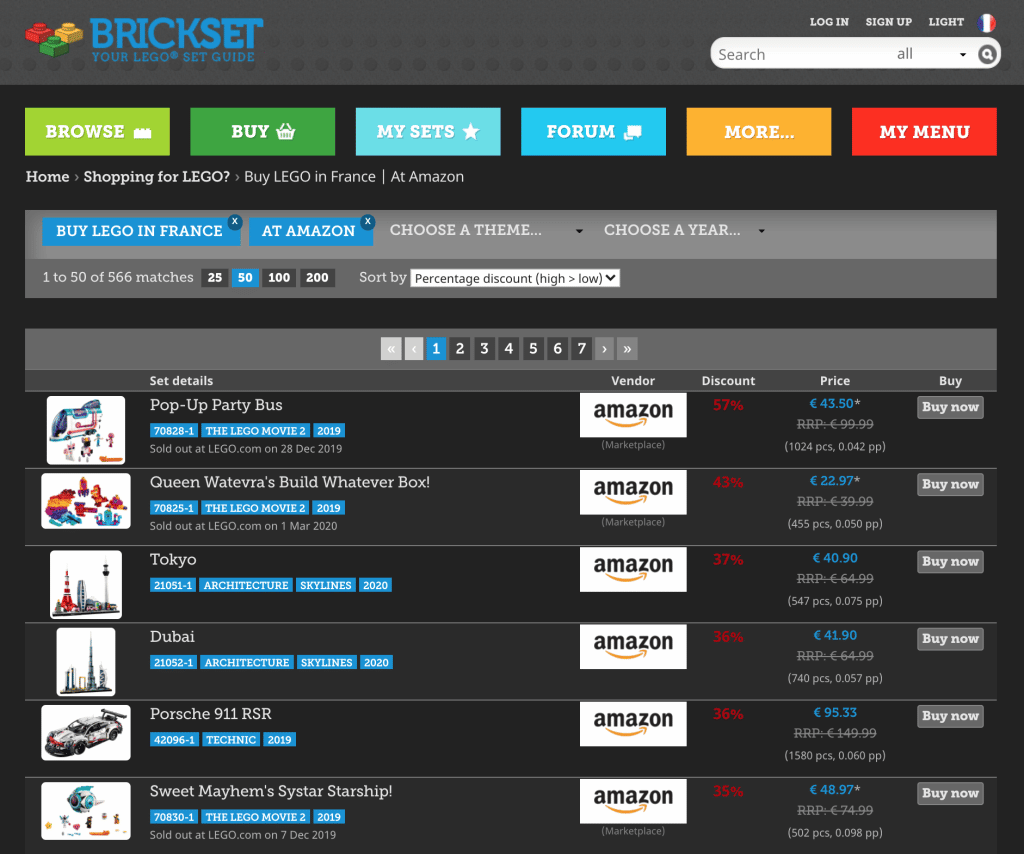 Trouvez les LEGO pas cher sur Amazon grâce à BrickSet