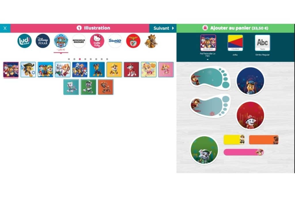 L'interface de personnalisation des étiquettes vêtements et objets