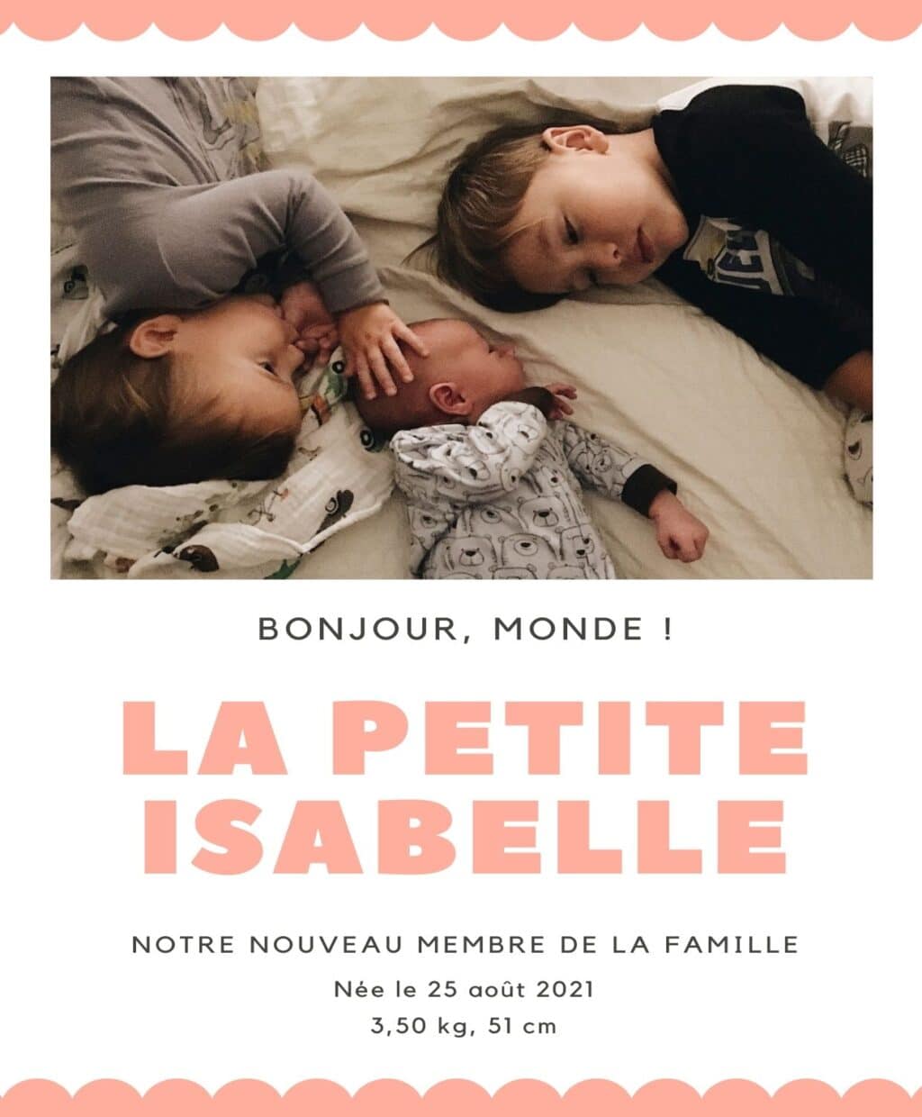 Faire-part de naissance personnalisable pour une fratrie