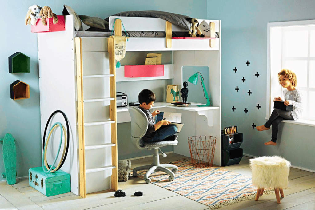 Lit mezzanine avec bureau et rangement Everest