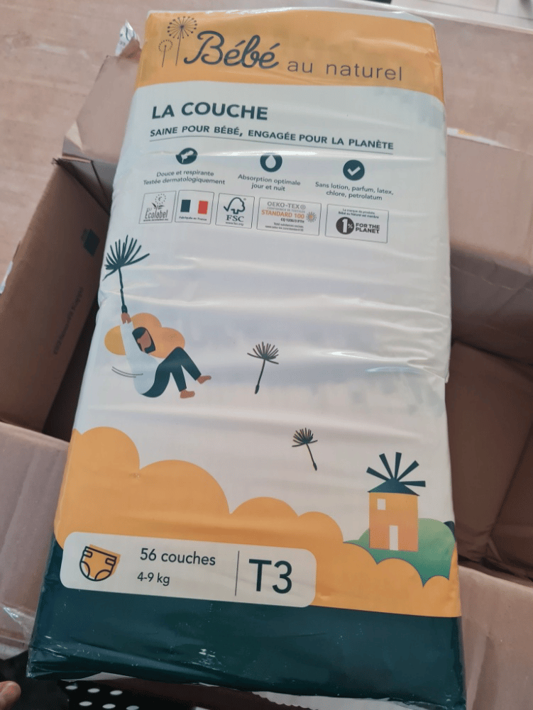 Paquet de couches écologiques de la marque Bébé au naturel